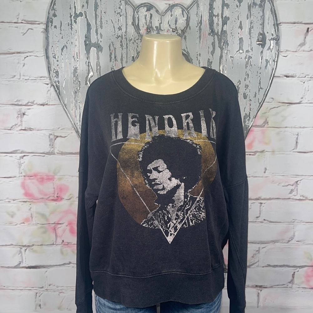 Rock & Republic Black Hendrix Graphic Sweatshirt with Gold Accent